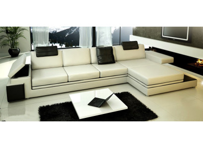 Ecksofa mit USB Couch Sofa Wohnlandschaft Sitz Eck Garnitur Leder Textil PHM88