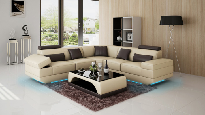 Ledersofa Couch Wohnlandschaft Ecksofa Eck Garnitur Maßfertigung Modern Sofa USB