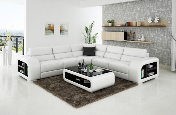Ledersofa Couch Wohnlandschaft Ecksofa Eck Garnitur Design Sofa USB Maßfertigung