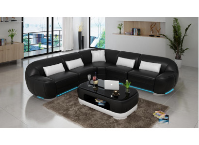 Ledersofa Couch Wohnlandschaft Ecksofa Eck Garnitur Modern Sofa USB Maßfertigung