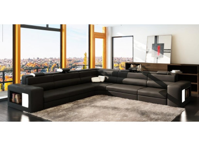 Ledersofa Sofa mit USB Ecksofa Sitz Polster Wohnlandschaft XXL Big Weiden Black