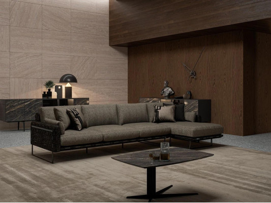 Designer Braun Sofa Couch L-Form Luxus Polstermöbel Wohnzimmer Couchtisch