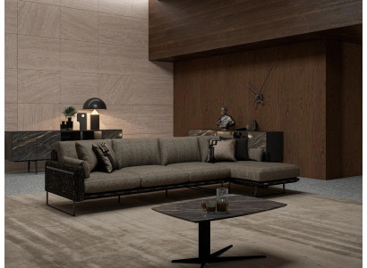 Designer Braun Sofa Couch L-Form Luxus Polstermöbel Wohnzimmer Couchtisch