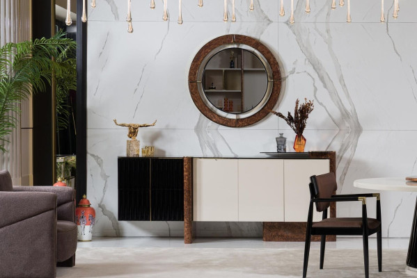 Sideboard Anrichte mit Spiegel Luxus Garnitur Kommode Holz Kommoden Klassische