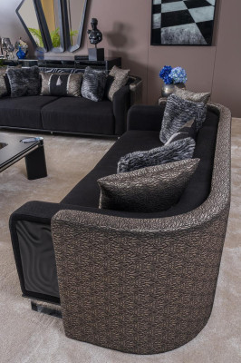 Sofagarnitur 3+3+1 Sitzer Wohnzimmer Set Komplett Textil Sofa Sessel Holz Neu