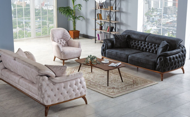 Sofagarnitur 3+3+1 Sitzer Modern Relax Sessel Chesterfield Modern Stil 3tlg Neu