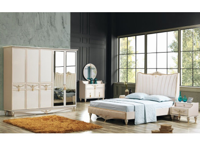 Luxus Schlafzimmer Set Bett + 2x Nachttische+Schrank+Kommode Komplettes Modern