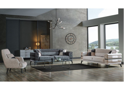 Sofagarnitur 3+3+1 Holz Wohnzimmer Luxus Sofa Modern Stoff Neu Komplett