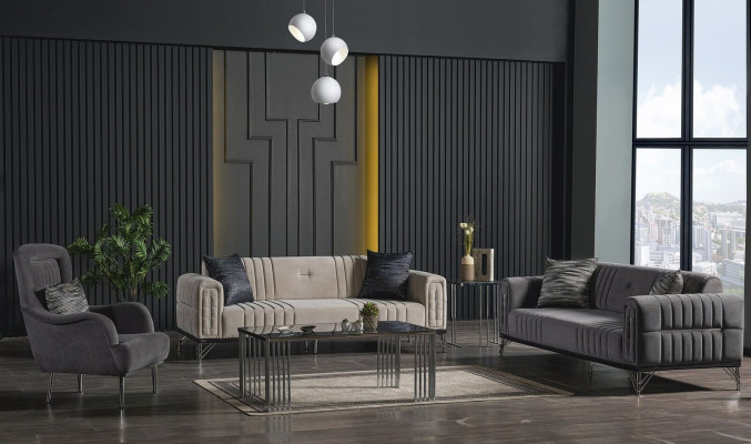 Sofagarnitur 3+3+1 Sitzer Textil Modern Komplett Sessel Sofa 3 Sitzer Luxus Neu