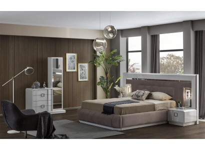 Modern Schlafzimmer Set Bett + 2x Nachttische + Kommode mit Spiegel Luxus Neu