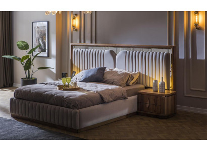 Luxus Schlafzimmer Set Bett + 2x Nachttische Holz Komplettes Moderne