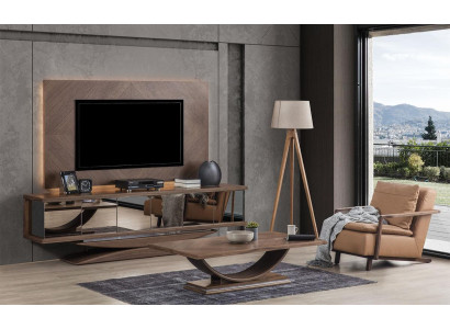 Wohnwänd Wand Holz Modern Stil Regal Wohnzimmer Möbel Schrank RTV mit TV Rahmen