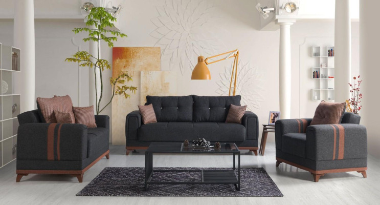 Graue Sofagarnitur 3+2+1 Sitzer Sofa Komplett Set Relax Sessel 3tlg.