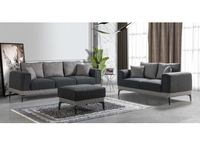 Sofagarnitur 3+2 Hocker Holz Wohnzimmer Luxus Sofa Modern Stoff Komplett Sofas