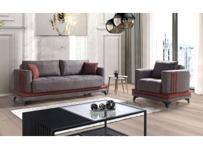 Sofagarnitur 3+1 Sitzer Textil Holz Sofa 3 Sitzer Modern Sessel Komplett Set Neu Eu
