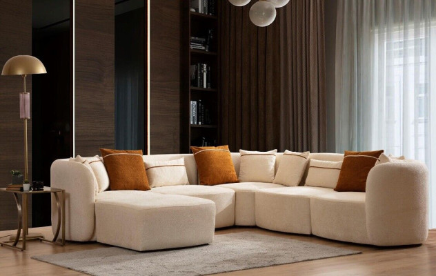 Wohnzimmer Beige Modern Sofa L-Form Sitz Ecksofa Couch Polstermöbel