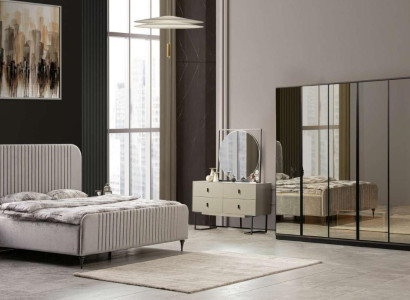 Bett 2x Nachttische Schlafzimmer Set Design Modern Luxus Set 5 tlg.