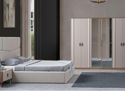 Bett 2x Nachttische 4tlg. Kleiderschrank Schlafzimmer Set Luxus Betten