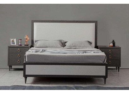 Schlafzimmer Set Grau Bett Design Modern Luxus 2x Nachttische 3 tlg. Neu