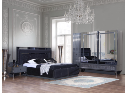 Schwarzes Schlafzimmer Set Luxus Garnitur Bett 2x Nachttische Schrank