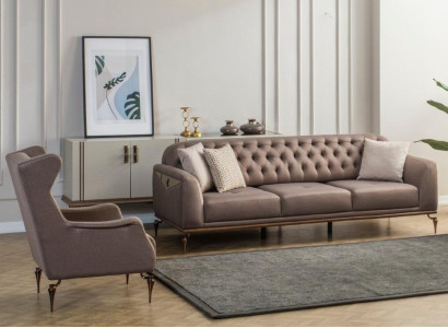 Beige Chesterfield Wohnzimmer Sofagarnitur 3+1 Sitzer Luxus Couch Neu