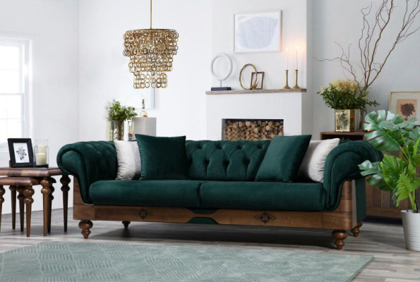 Grüner Chesterfield Dreisitzer Couch Wohnzimmer Sofas Sitzmöbel Couch