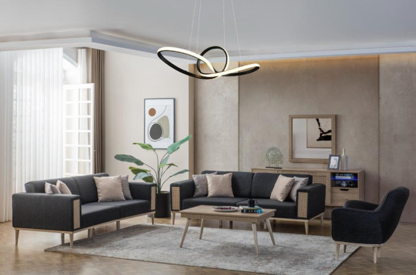 Modernes Set aus hochwertigen grauen Wohnzimmermöbeln neu