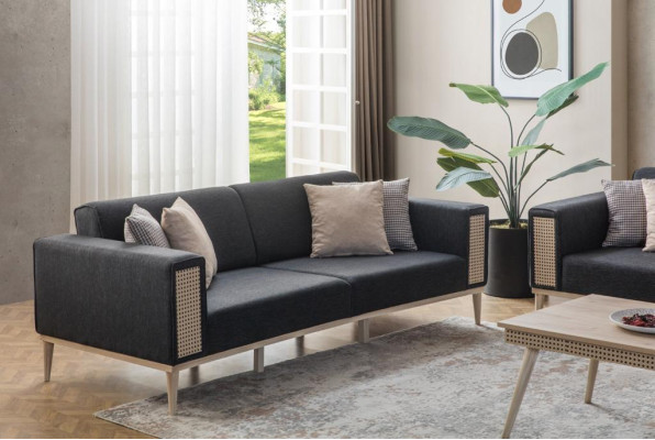 Modernes Set aus hochwertigen grauen Wohnzimmermöbeln neu