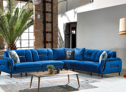 Blaues L-Form Polstersofa Designer Eckcouch Textil Bezug Wohn Sitzmöbel