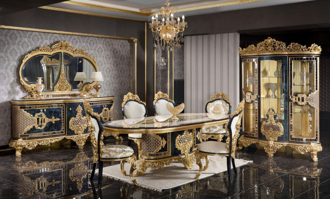 Schwarz-Goldenes Esszimmer Set Essgarnitur Holz Möbel Esstisch 5tlg Neu