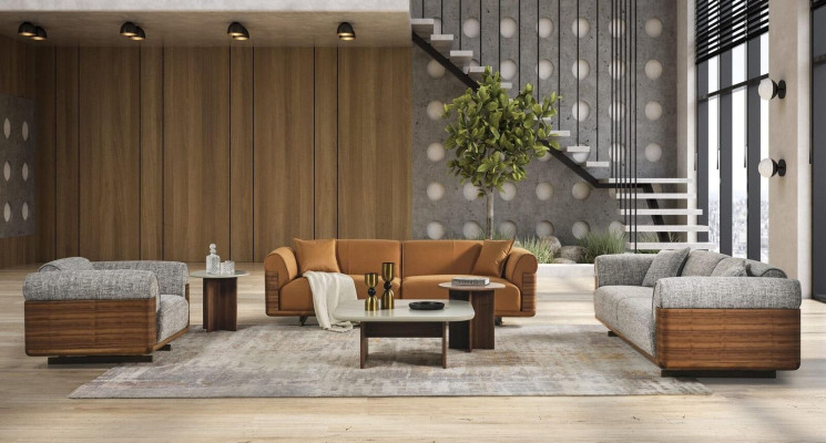 Sofagarnitur Komplette Couchgarnitur Polstersofa Braun Stoff Stoffsofa