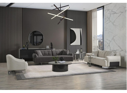 Komplette Polstersofa Couchgarnitur Sofagarnitur Grau Stoff Stoffsofa