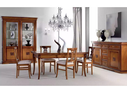 Design Esszimmer Set Garnitur 7tlg Holz Möbel 4x Stühle Tisch Vitrine Neu