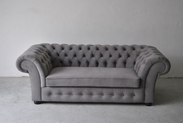 Sofa 3 Sitzer Stoff Design Couch Polster Sofas Textil Modern Chesterfield Grau