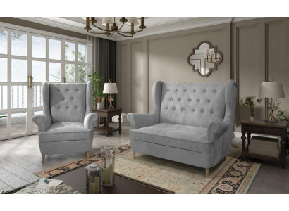 Graue Stoff Chesterfield Sofagarnitur 2+1 Sitzer Sofa Couch Polster Samt