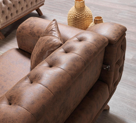 Sofagarnitur 3+3+1 Sitzer Möbel Set Design Sofas Kunstleder Chesterfield