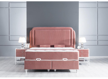 Schlafzimmer Set Rosa Metall Bett Stil 2x Nachttische Modern Neu 3tlg.