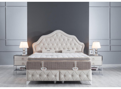 Schlafzimmer Set Weiß Bett Design Stil Modern 2x Nachttische Boxspring 3tlg. Neu