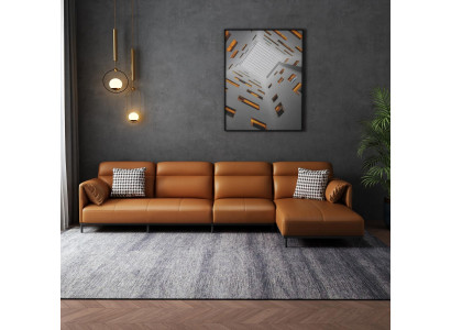 Ledersofa Couch Wohnlandschaft Garnitur Design Modern Sofa Ecksofa L-Form Orange