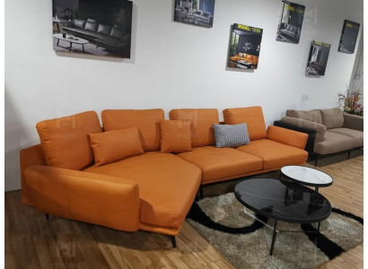 Ecksofa Orange LForm Wohnlandschaft Sofa Couch Polster Ecke Garnitur Leder Sofas