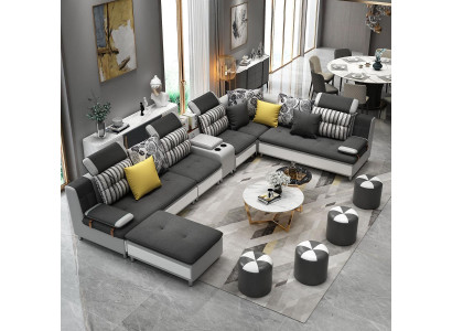 Ecksofa U-Form Wohnlandschaft Sofa Couch Polster Garnitur Stoff Sofas Leder Neu