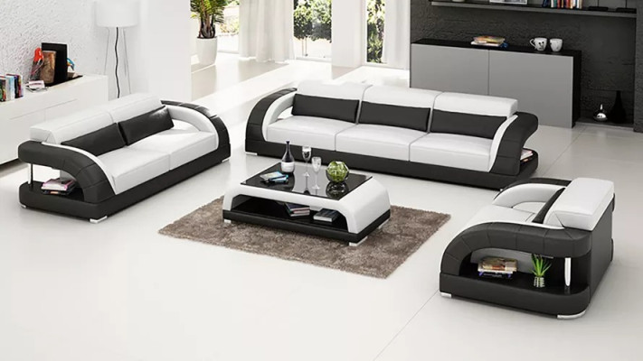 Ledersofa Sofagarnitur 3+2+1 Sitzer + Couchtisch Ledersofa Modernes Sofa