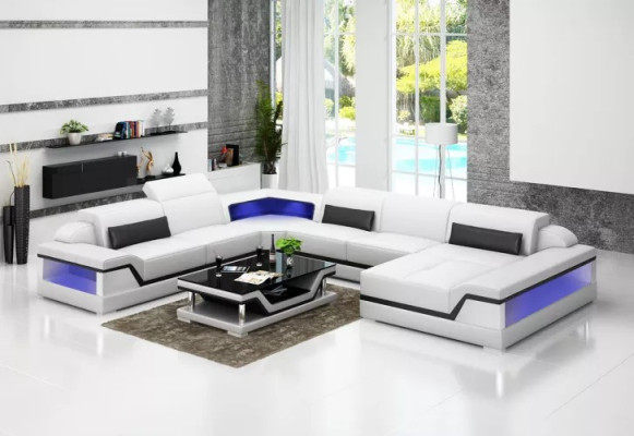 Ledersofa Ecksofa U-Form Modernes Sofa Wohnlandschaft Ledercouch