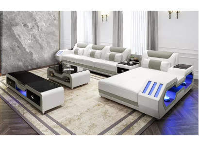 Ledersofa Led Beleuchtete Designer Eckcouch Polster Eckgarnitur Sofa 2tlg