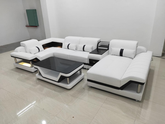 Ecksofa U-Form Couchtisch Polster Garnitur Wohnlandschaft Design Ecksofa Led usb