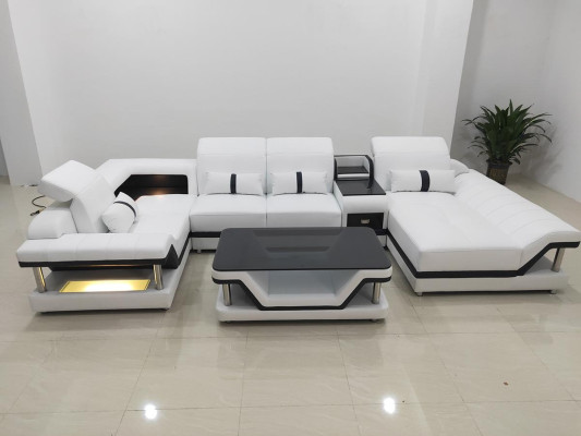 Ecksofa U-Form Couchtisch Polster Garnitur Wohnlandschaft Design Ecksofa Led usb