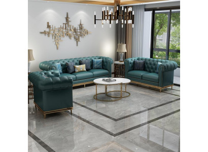 Chesterfield Sofagarnitur Couch Polster Sofa 6tlg. Wohnzimmer Set Tische