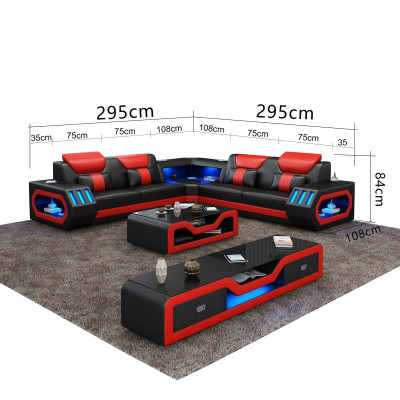 Ecksofa L Form Couchtisch Sofa Couch Design Polster Leder Modern Blau Tisch neu