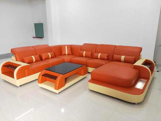 Design Eckgarnitur Ledersofa Ecksofa Luxus Wohnlandschaft led sofa couch Polster