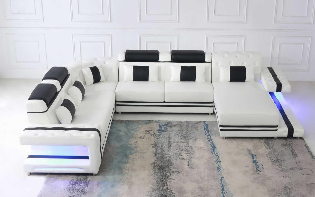 Ecksofa Sofa U Form Couch Polster Designer Leder Big Ledersofa Wohnlandschaft